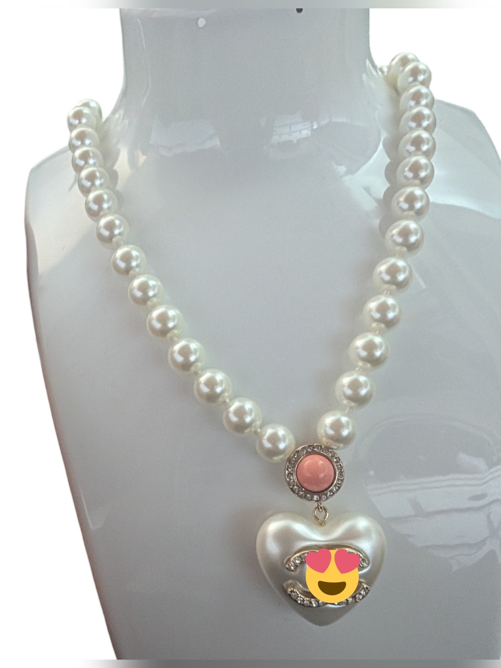 Pearl Heart Pendant Necklace with Pink Accent